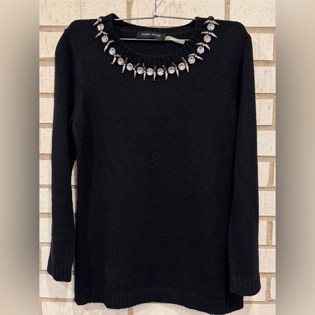 Ivanka Trump Black Sweater With Crystal Embellishments Size S
